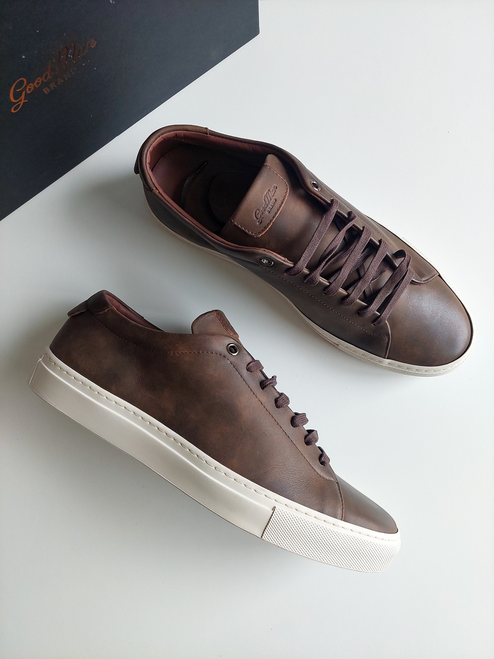 Good Man Brand (Italy) Men's US 10.5 Brown Leather Low-Top Sneaker Casual Shoes